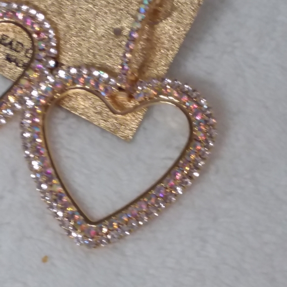 Dangle Heart Pierce Earrings Gold Tone Pink Borealis Rhinestones Natasha - Picture 2 of 5